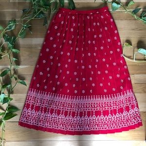 Vintage Leslie Faye Pleated Crimson Red and White Skirt